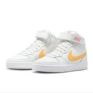 Nike Court Borough Mid 2 White and Topaz High-Top No Tie Kids Sneakers, Size 10C